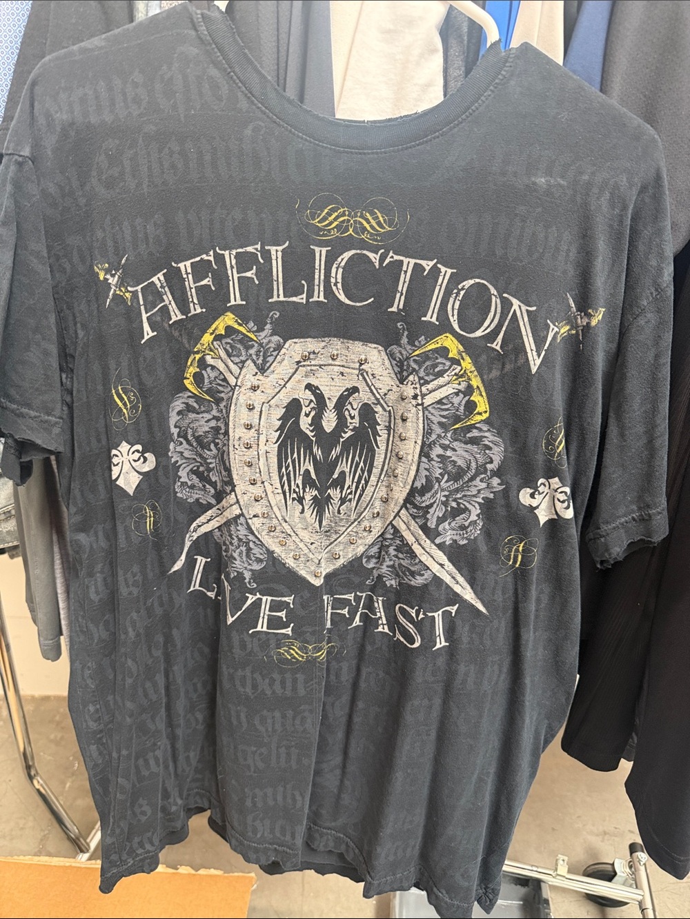 Affliction Black Short-Sleeve 'Live Fast' Graphic Tee with Yellow Accents